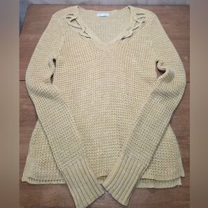 Aéropostale‎ Gold Knit Sweater Lace V-Neck Women’s M